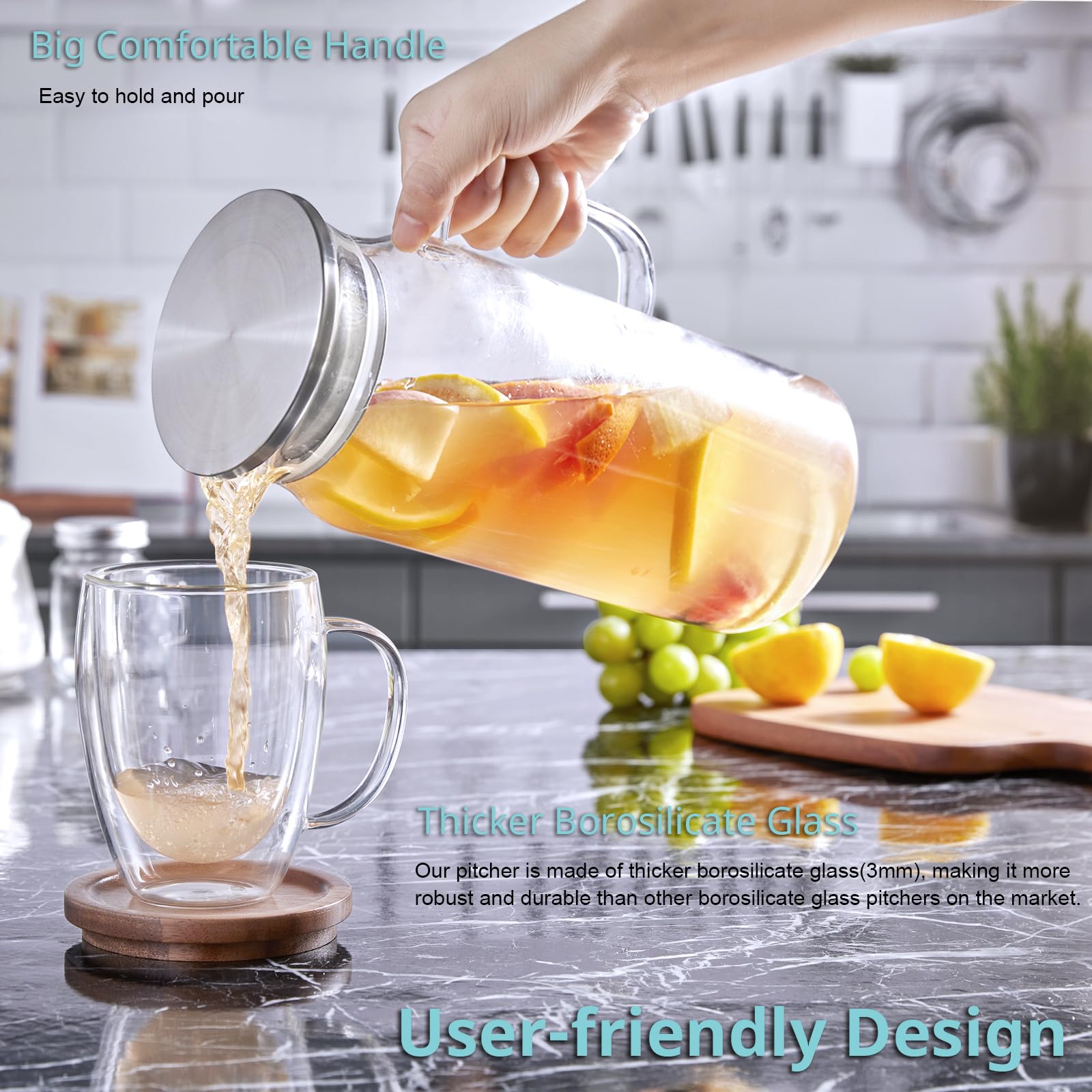 Amazon.com: Bivvclaz 2 Pack 2 Liter 68 oz 2.1 Qt Glass Pitcher